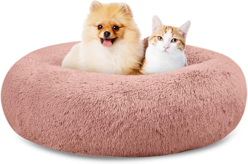 SAVFOX Plush Calming Dog Beds, Donut Bed for Small to X-Large Dogs, Faux Fur, Washable, Multiple Sizes