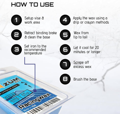 ZUMWax Iron-On Ski/Snowboard/Nordic/Cross-Country Wax, 140g, COLD Temp, PFAS-free, eco-friendly, vanilla scent, USA