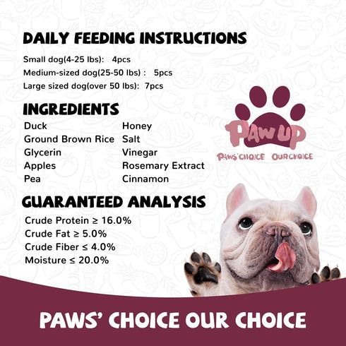12.5 oz PAWUP Duck Jerky Dog Treats Duck & Apple Sausage Slices, Training Treats with Taurine for Small, Medium & Large
