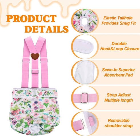 3 Pack Washable Female Dog Diaper,Reusable Fixed Doggie Diapers Super Absorbent Leakproof for Small Medium Large Dog