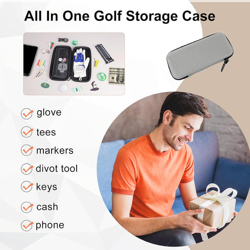 Golf Glove Holder Case for Accessories with Removable Glove Shaper Portable Golfer Gifts for Men & Women Caddy