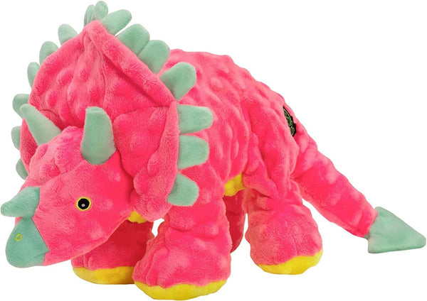 goDog Dinos Frills Squeaky Plush Dog Toy, Chew Guard Technology - Pink,