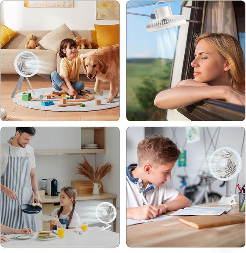 LETOUR Camping Fan with LED Light, Rechargeable 4 Speed Modes Fan with Hanging Hook for Travel, Camping, Tent, Office