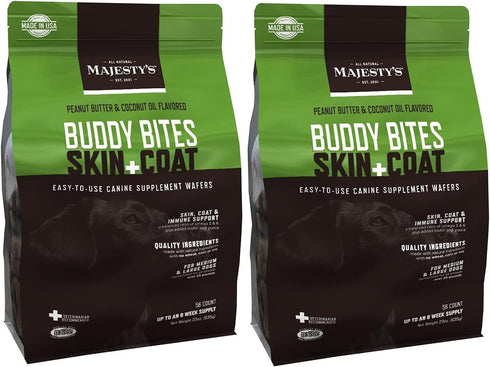 Majesty's Grain-Free Buddy Bites Skin and Coat Wafers (Peanut Butter and Coconut Oil, 2 Pack Medium/Large Dog)