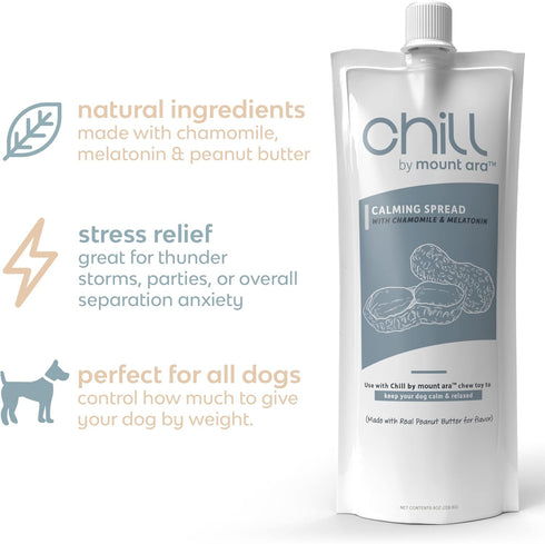 Pack 3 8 chill by mount ara Calming Peanut Butter for Dogs of - Dog Peanut Butter with Chamomile, MCT Oil, Oat-Bran