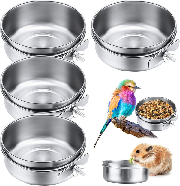4 Packs Stainless Steel Bird Feeding Dish Cups, 30 oz Bird Feeder for Parrots, Water Food Bowl, Clamp Accessories