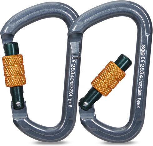 SOB Auto Locking Climbing Carabiner Clips - Heavy Duty Asymmetrical Connector for Rappelling Gear and Outdoor Projects