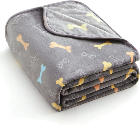 Allisandro Luxurious Dog Blanket - 350 GSM Super Fuzzy Microplush Fleece for Small Medium Large Dogs, Grey Bone