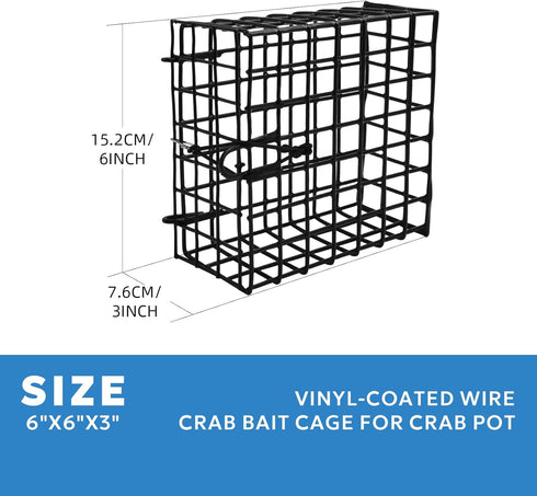 6"x6"x3" Vinyl-Coated Wire Crab Bait Cages for Heavy Duty Crab Trap Pot, Cage Box