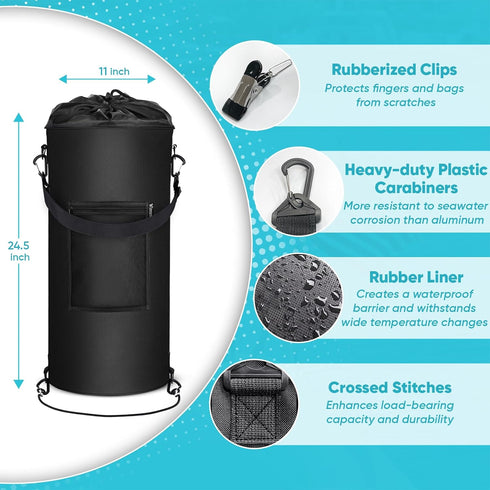 Wizcave Reusable Boat Trash Can - Portable Leakproof Garbage Can with Clips for 10-13 Gal Bags - Classic Black