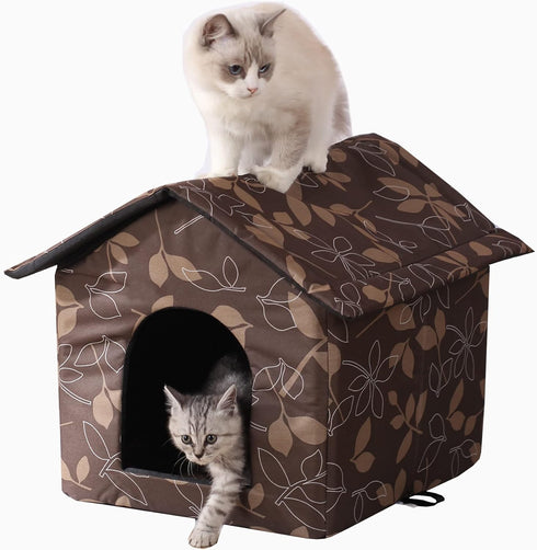Outdoor Cat House for Feral Cats, Waterproof House for Dogs and Cats, Medium, Brown Support Rod