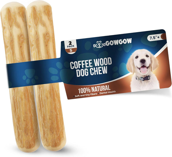 Coffee Wood Dog Chew Stick 2 Pack - 7.5'' Natural Chew Toys for Small Dogs, Teeth Cleaning and Stress Relief