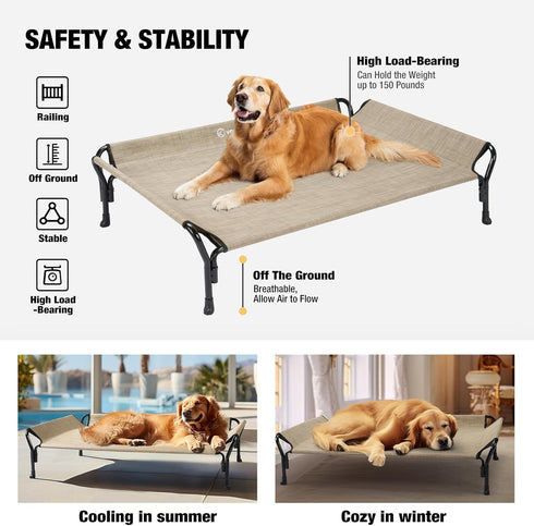 Veehoo Cooling Elevated Dog Bed, Raised Dog Cot for Large Dogs, Durable & Breathable Mesh, Indoor & Outdoor, Beige