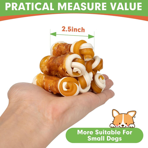 MON2SUN 2.5" 21.2oz Rawhide Free Dog Treats with Mixed Vegetables, Chicken Wrapped Mini Knot Bones for Small Dogs