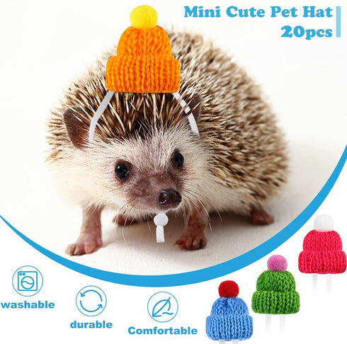 20 Pcs Pet Snake Hat with Adjustable Chin Strap, Mini Knitted Hats for Reptiles and Small Pets Accessories