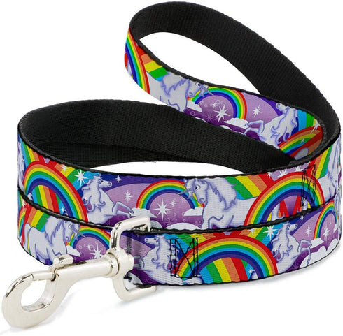 Buckle-Down Pet Leash - Unicorns in Rainbows with Sparkles/Purple - 4 Feet Long - 1" Wide