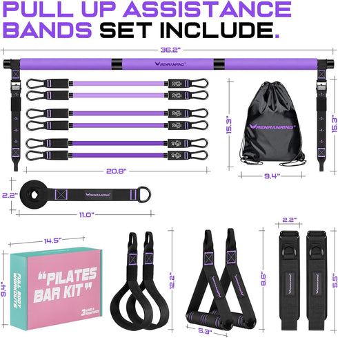 Pilates Bar Kit with Resistance Bands - Multifunctional Pilates Bar for Women & Men, Heavy-Duty Metal Adjustment Buckle.