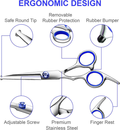 Professional Dog Grooming Scissors Kit, Titanium Coated 5 in 1 Grooming Shears for Dogs and Cats at Home