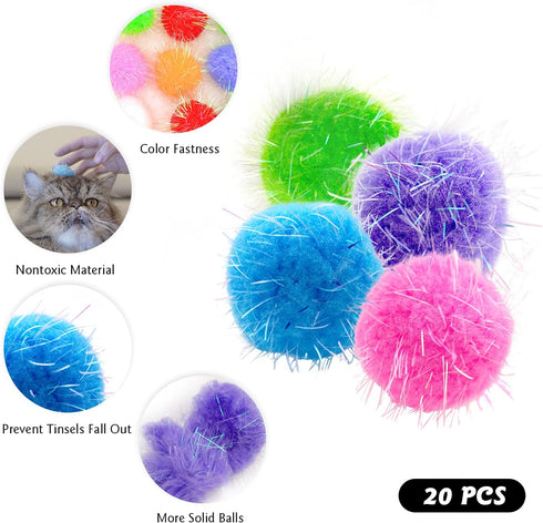 20PCS Extra Large 1.5INCH Cat's Favorite Chase Glitter Ball Toy, Sparkle Pom Pom Balls
