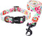 Ihoming Puppy Collar and Leash Set for Daily Outdoor Walking, White Colorful Flowers Design for Extra Small Dogs Cats