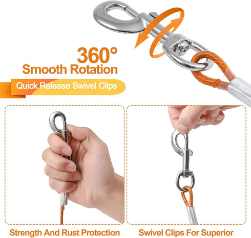 Tie Out Cable for Dogs, 20/50/30/100FT Heavy Duty Chew Proof Leads for Large Dogs Up to 250lbs
