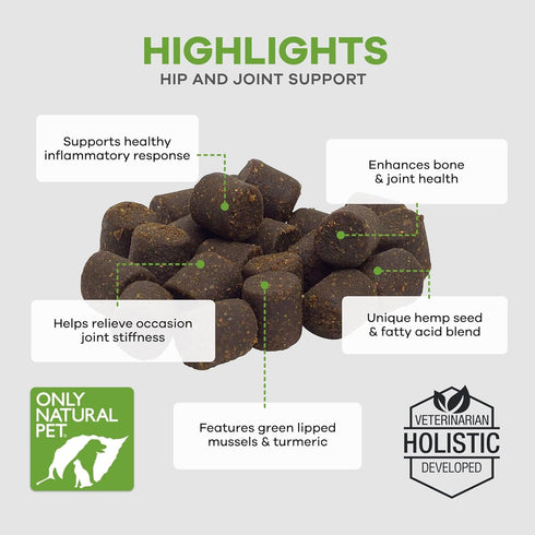 Inflammatory 60 Count Only Natural Pet Hemp Hip & Joint Support for Dogs - Supplement for Mobility Wellness Pain Relief