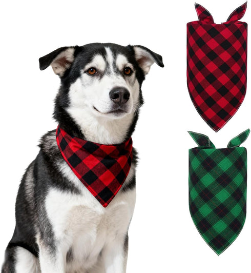 4th of July Dog Bandanas, 2 Pack Classic Reversible Red Green Plaid