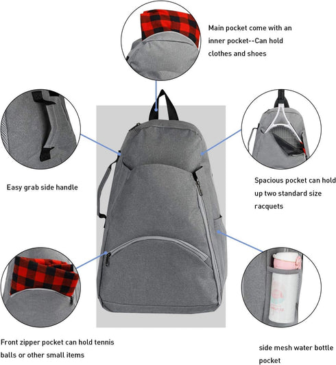 Tennis Bag Backpack, Multifunctional Sports Bag for Women and Men to Hold 1 or 2 Tennis Rackets/Racquets