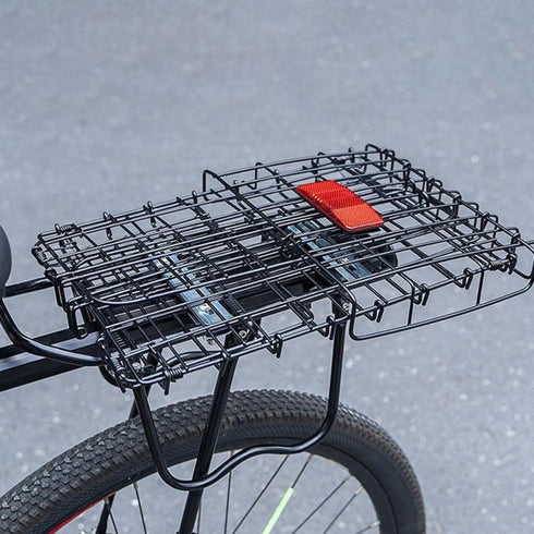 GLEAVI Folding Bike Rear Basket Metal Mesh Storage Rack Detachable Carrier with Mounting Accessories and Reflective