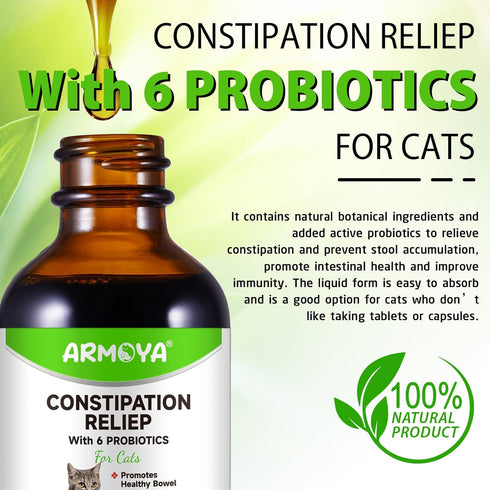 Cat Constipation Relief, 100% Natural Cat Laxative with 6 Probiotics, Promotes Digestive Health - 2 fl oz