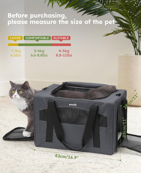 11lbs, Pecute Cat Carrier Stable, Pet Carrier with Hidden Anxiety Relief Partition & Stable Steel Frame, Safe Cat