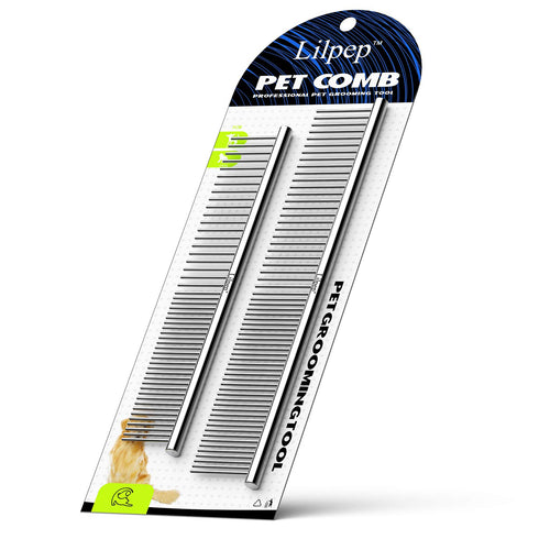Double-Sided Pet Steel Comb, Stainless Steel Dog Comb in 2 Sizes for Cleaning, Massage, and Grooming