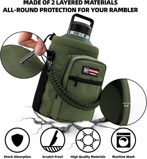 (64/128oz) NATURE PIONEOR Water Bottle Holder with Adjustable Strap - Half/One Gallon Insulated Water Bottle Sling