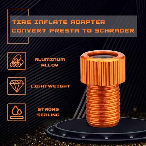 Presta Valve Adapter for Bike Tire, Orange Inflatable Adapter, Aluminum Bike Pump Adapter - Convert Presta to Schrader