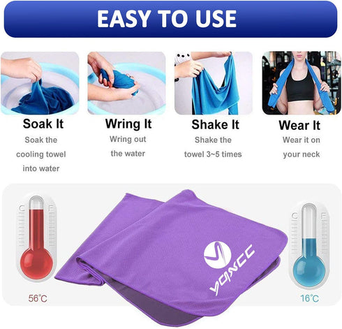 YQXCC Cooling Towels (40"x12") - Microfiber Ice Towel for Yoga, Golf, Gym, Camping, Running, Dark Blue*2 + Purple*2