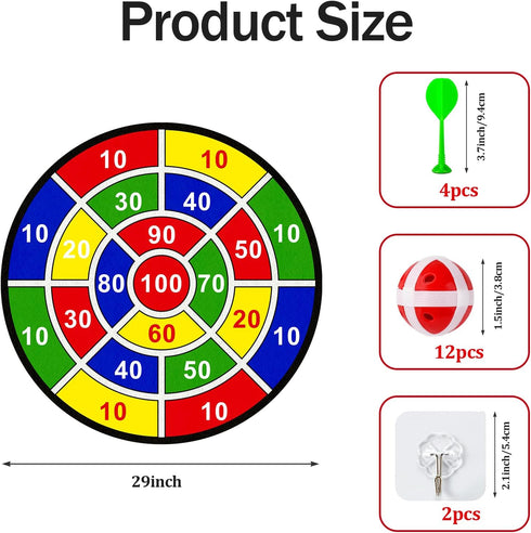 Erpotyl 29'' 12 4 3 4 5 6 7 8 9 10 11 12 Large Dart Board Toys for Kids - Sticky Board with Sticky Balls Darts Indoor