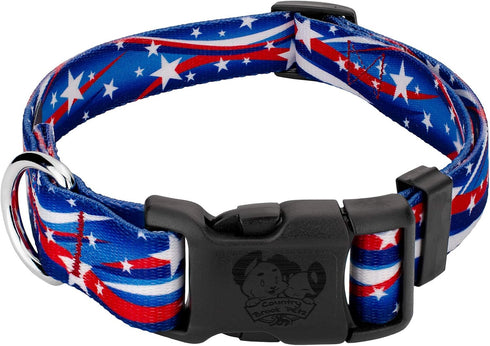 Country Brook Petz 1 Inch Deluxe Adjustable Dog Collar - Americana Collection, Medium (Star Spangled)