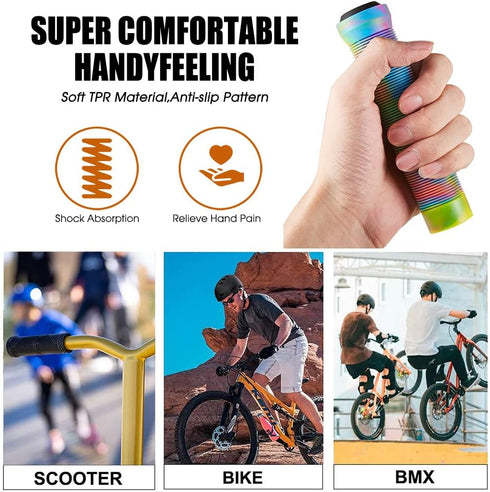 Scooter Grips - Mixed Color MTB & BMX Handlebar Grips, 145mm Soft Grips for Pro Stunt Kick Scooter, Mountain Bike