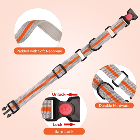 Martingale Collar for Dogs,Soft Neoprene Padded Reflective Martingale Collar and Leash Set Safety Buckle Nylon Martingale Collar for Puppy(Orange&XS)