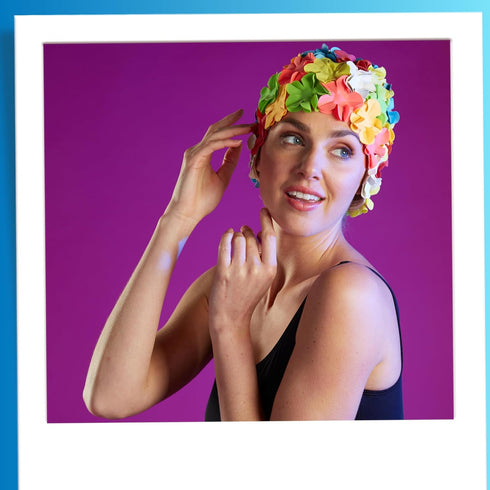 Sporti Flower Swim Cap - Stylish Heavy-Duty Rubber Swim Cap for Women, Hair Protection