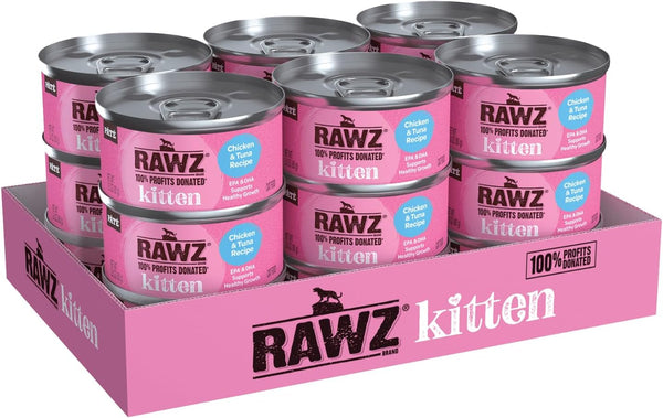 Rawz Natural Premium Pate Canned Kitten Wet Food - Made with Real Meat Ingredients, No BPA or Gums - 2.8 oz Cans (Case