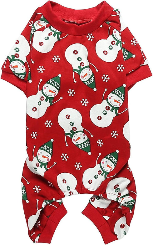 Lanyarco Cute Snowman Dog Pajama Reindeer Small Pet Clothes, Christmas Dog Pajamas Shirts, Red, Back Length 12"