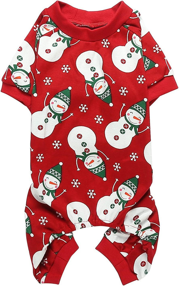 Lanyarco Cute Snowman Dog Pajama Reindeer Small Pet Clothes, Christmas Dog Pajamas Shirts, Red, Back Length 12"