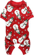 Lanyarco Cute Snowman Dog Pajama Reindeer Small Pet Clothes, Christmas Dog Pajamas Shirts, Red, Back Length 12"