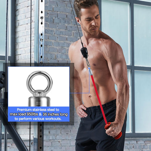 Tricep Rope with Ergonomic Handles, 36 Inch Tricep Pull Down Rope for Cable Machine, Pulley System
