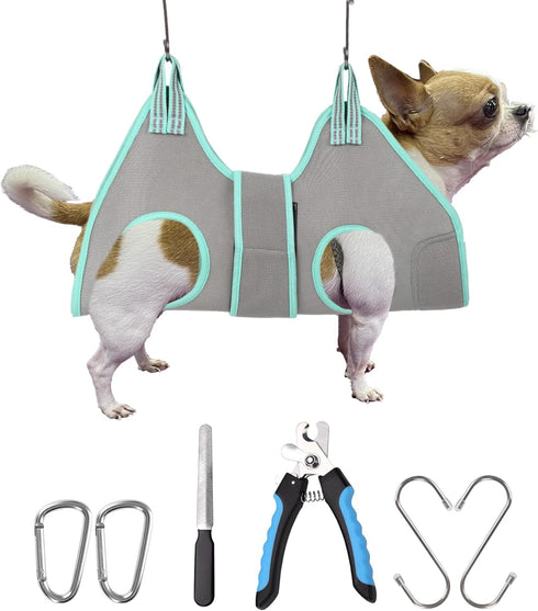 Kkiimatt Dog Grooming Hammock Harness, Small Dog Groming Sling, Gray Dog Hanging