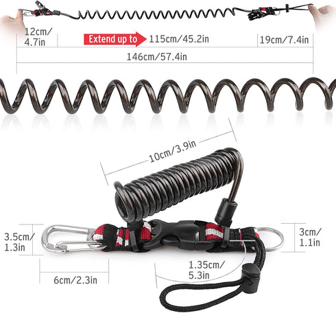 Scuba Diving Lanyard, Heavy Duty Stainless Steel Spring Coiled with Quick Release Buckle and Dive Flag Webbing Strap