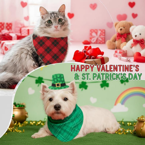 Shyyween 100 Pets(25.6 17.7 17.7 Inch) Pcs St. Patrick's & Mother's Day Dog Bandanas Bulk Red & Green Plaid Bandanas