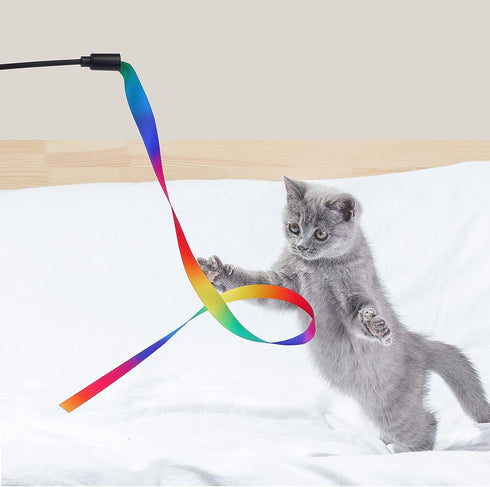 Cat Wand Interactive Toy, 5 Sets Colorful Fabric Ribbon Sticks for Indoor Play, Pet Toys for Kittens
