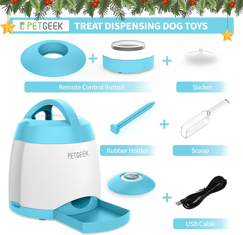 PETGEEK Dog Treat Dispenser with Button, Automatic Dog Feeder with Remote Control and Dual Power Supply, Dogs Puzzle